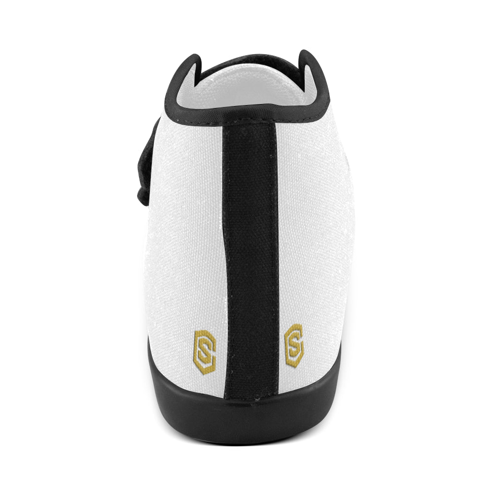 GRAY CANVAS KID SHOES gold logo Velcro High Top Canvas Kid's Shoes (Model 015)