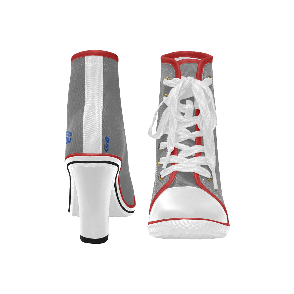 blue logo Women's Lace Up Chunky Heel Ankle Booties (Model 054)