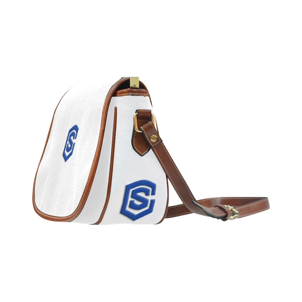 WHITE Saddle Bag WITH BLUE LOGO Saddle Bag (Model 1649) (Small)