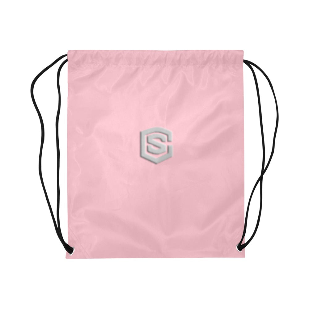 Pink Drawstring Bags Large With Silver Logo Drawstring Bags (Model 1604) (Large)