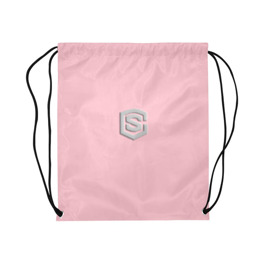 Pink Drawstring Bags Large With Silver Logo Drawstring Bags (Model 1604) (Large)