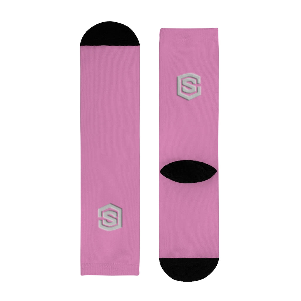 pink Sublimation Crew Socks (EU) Silver Logo