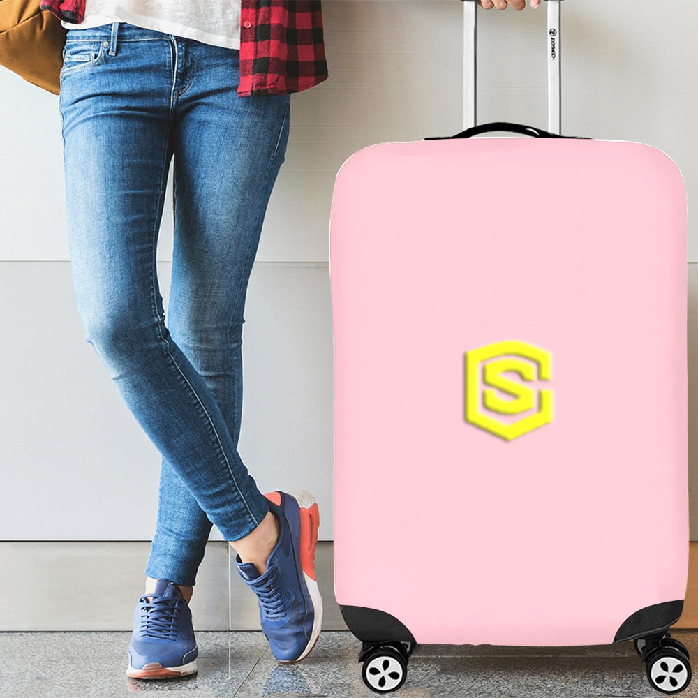 PINK LUGGAGE COVER WITH YELLOW LOGO Luggage Cover (Large Size) (26"-28")