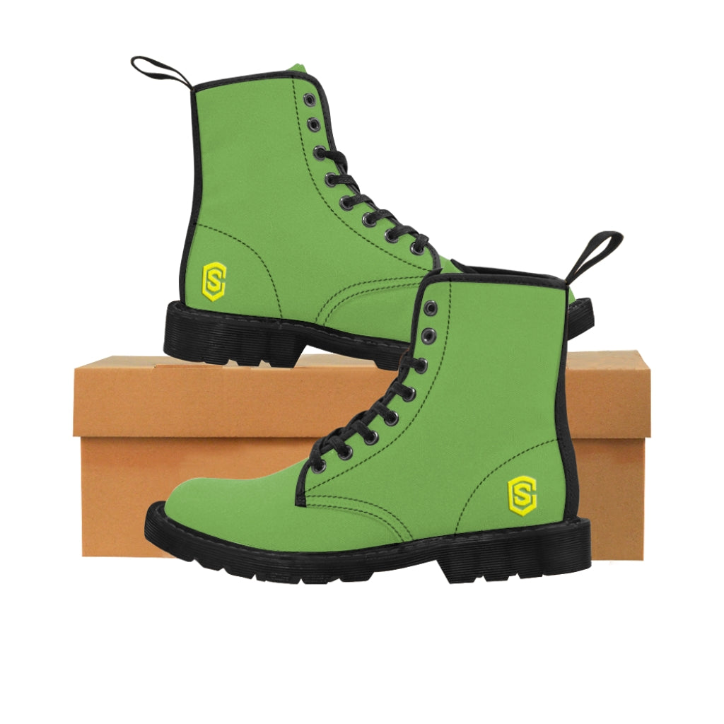 Green Men's Canvas Boots Yellow Logo