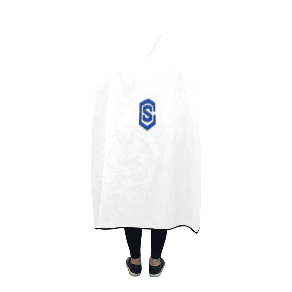 WHITE Hooded Blanket WHITH BLUE  LOGO Hooded Blanket 80"x56"