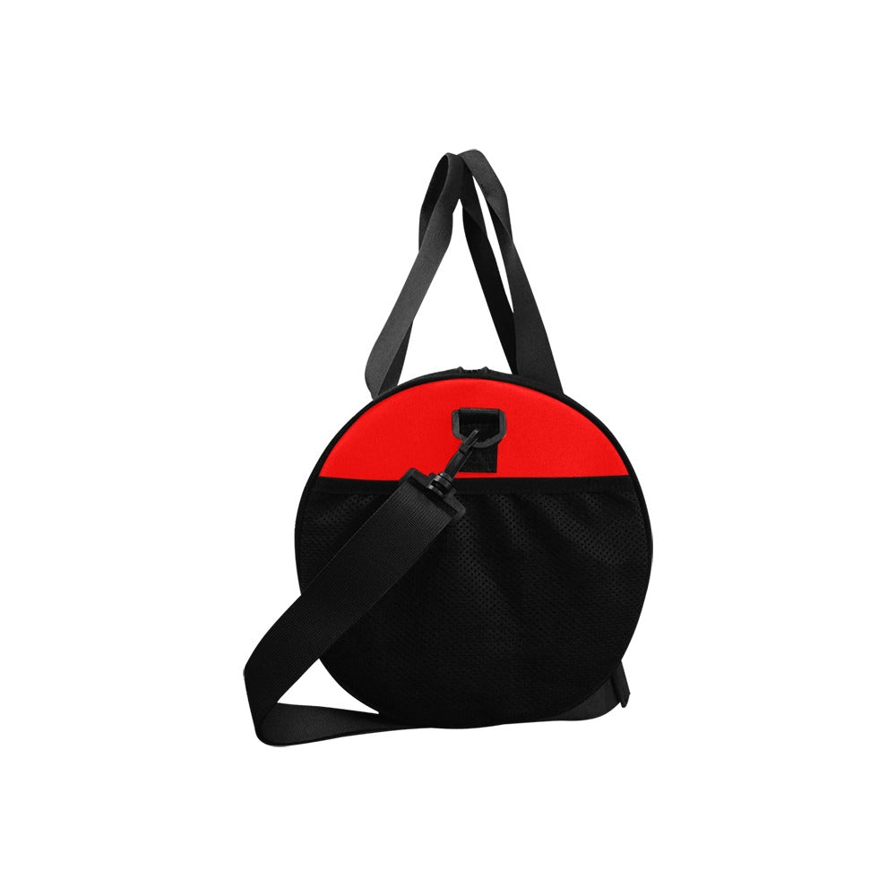 RED TRAVEL BAG WITH BLACK LOGO Travel Duffel Bags (Model 1679)