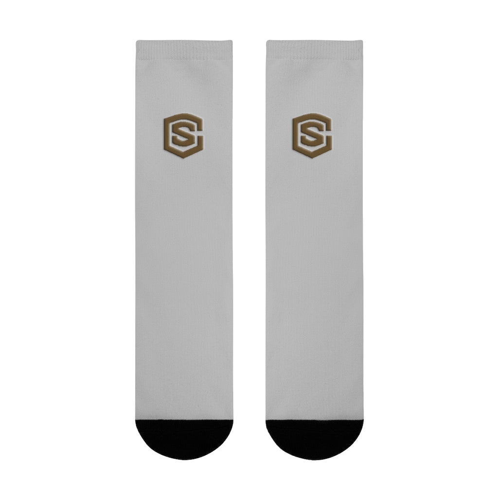 Grey Sublimation Crew Socks (EU) Brown Logo