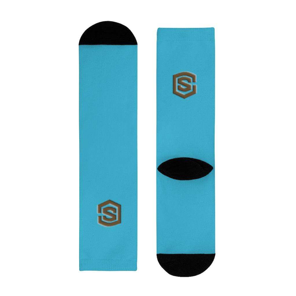 Blue Sublimation Crew Socks (EU) Brown Logo