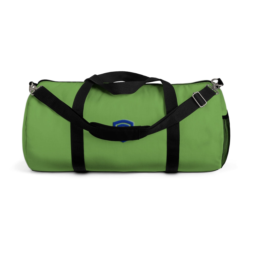 Green Duffel Bag Blue Logo