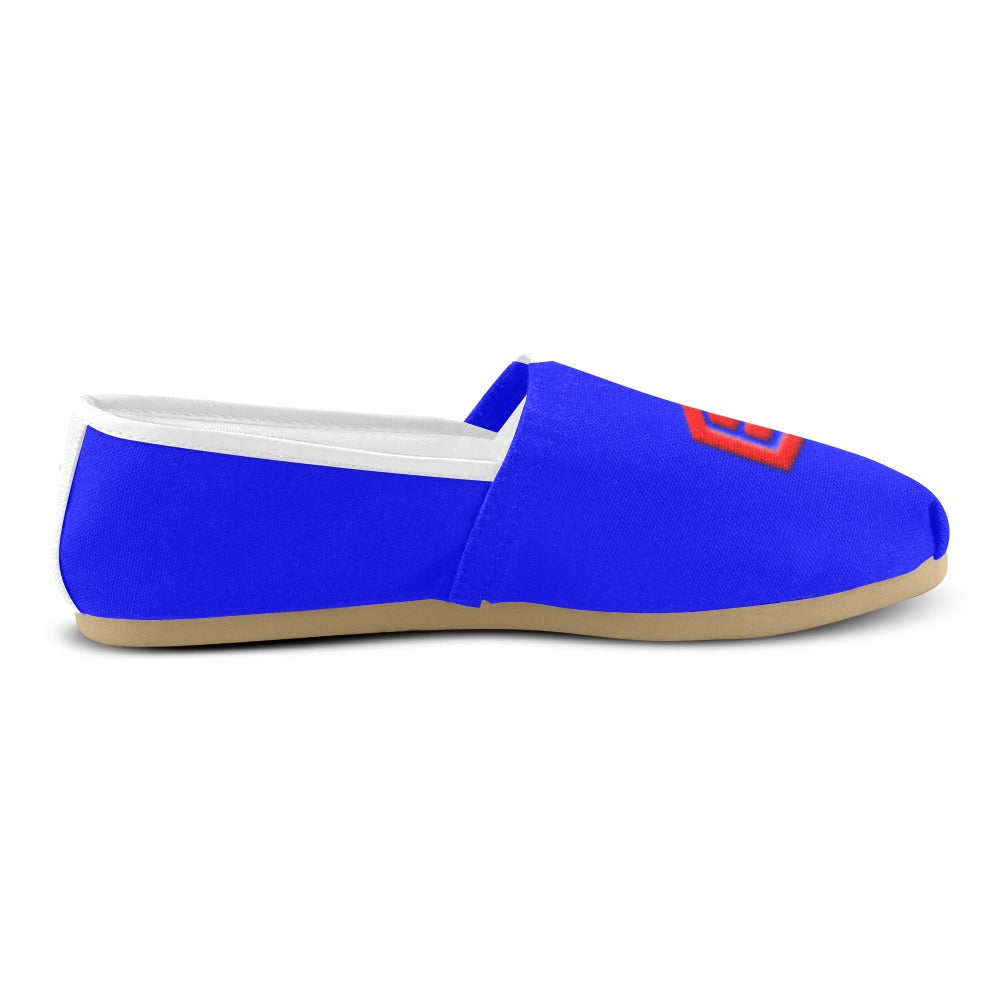 BLUE Casual Canvas Women's WITH RED  LOGO Casual Canvas Women's Shoes (Model 004) (Designs are mirrored)