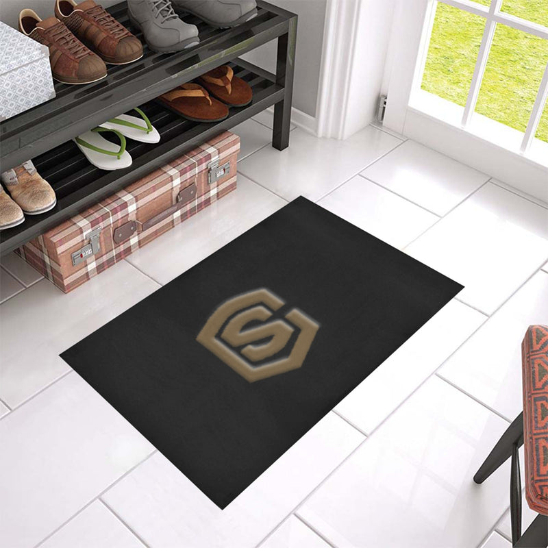 Black Door Mat with Brown Logo Doormat 24" x 16" (Sponge Material)