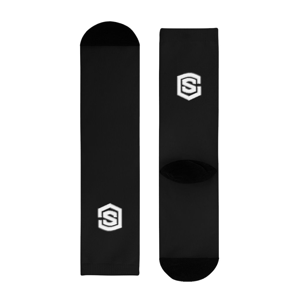 Black Sublimation Crew Socks (EU) white Logo