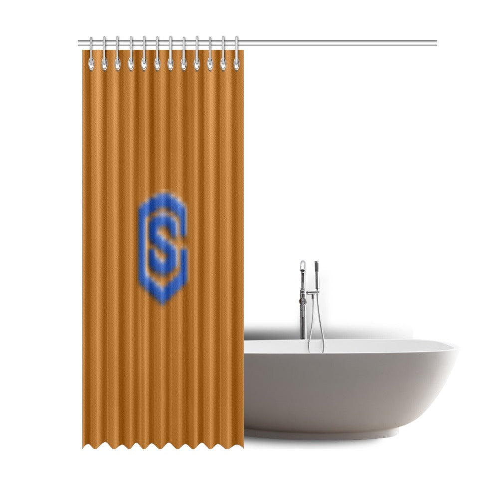 Brown Shower Curtain 69"x84" with Blue Logo Shower Curtain 69"x84"