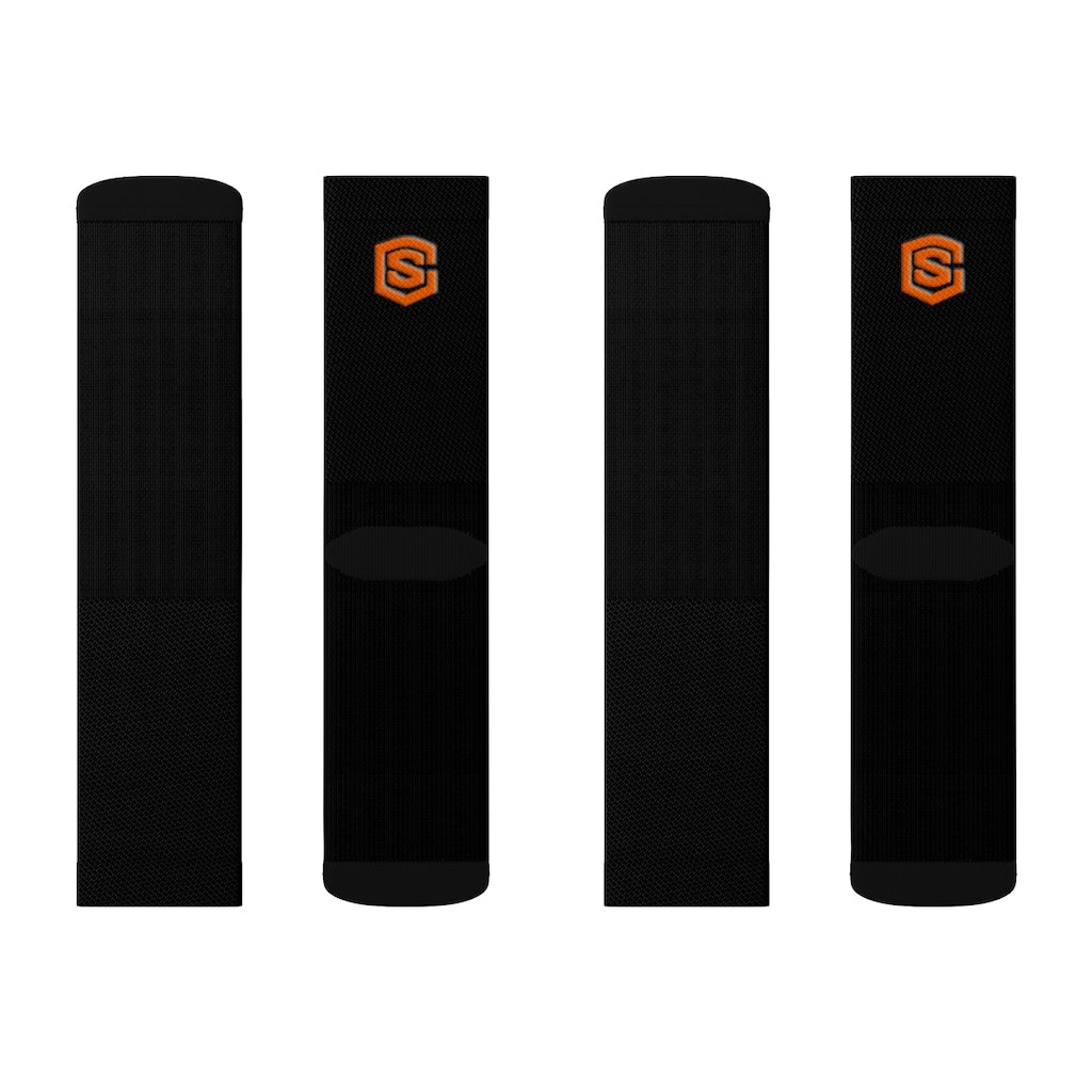 Black Sublimation Socks Orange Logo