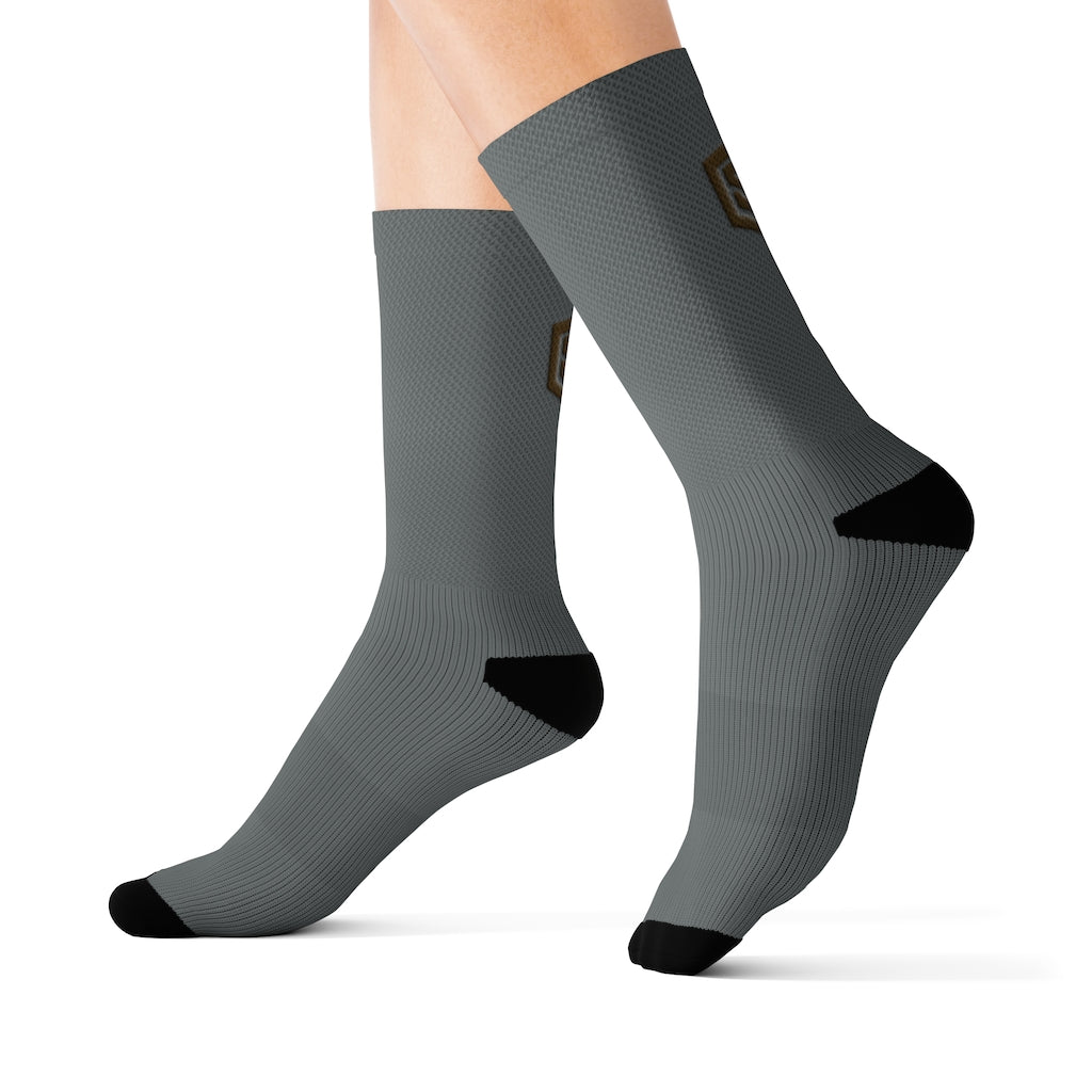 Grey Sublimation Socks Brown Logo