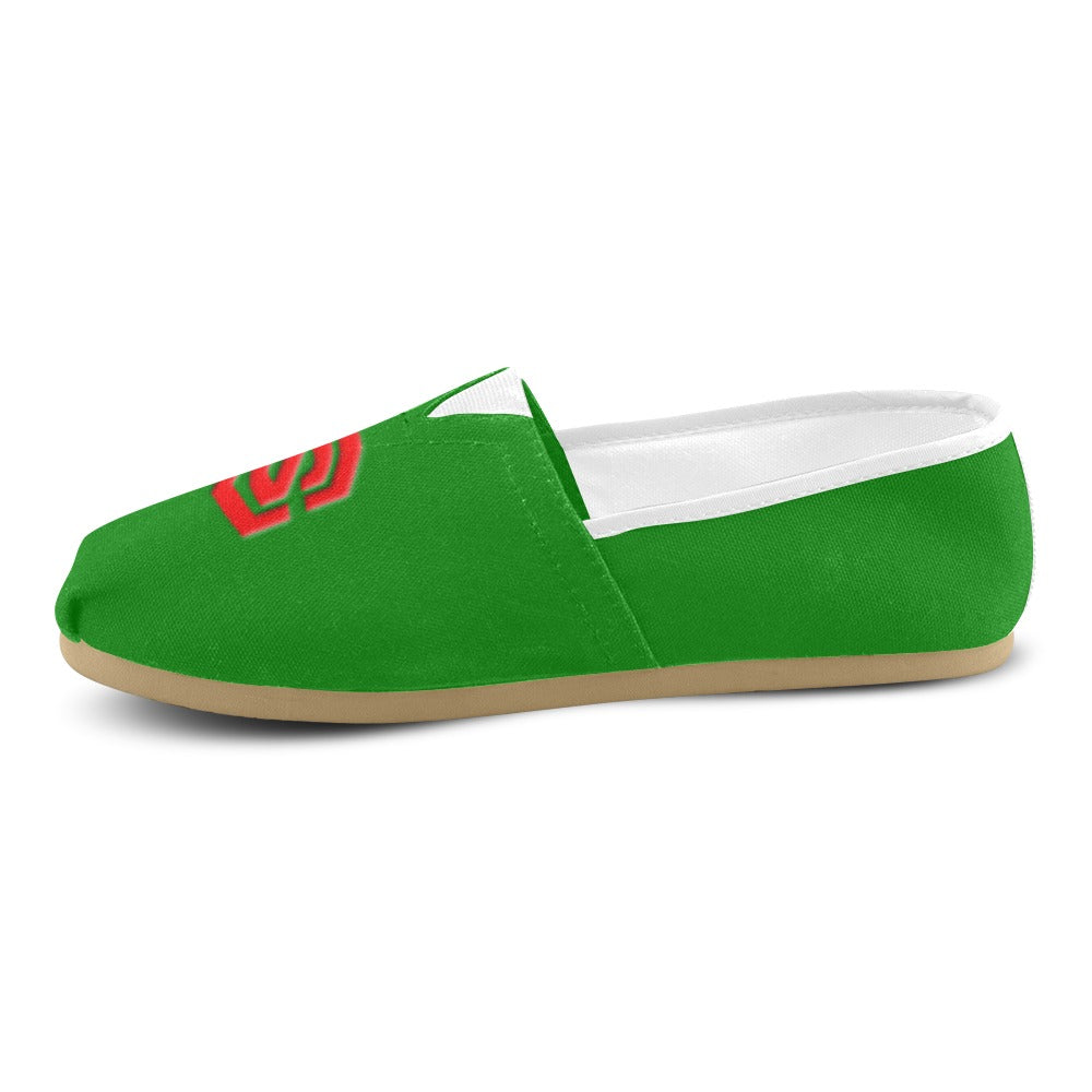 GREEN Casual Canvas Women's WITH RED  LOGO Casual Canvas Women's Shoes (Model 004) (Designs are mirrored)