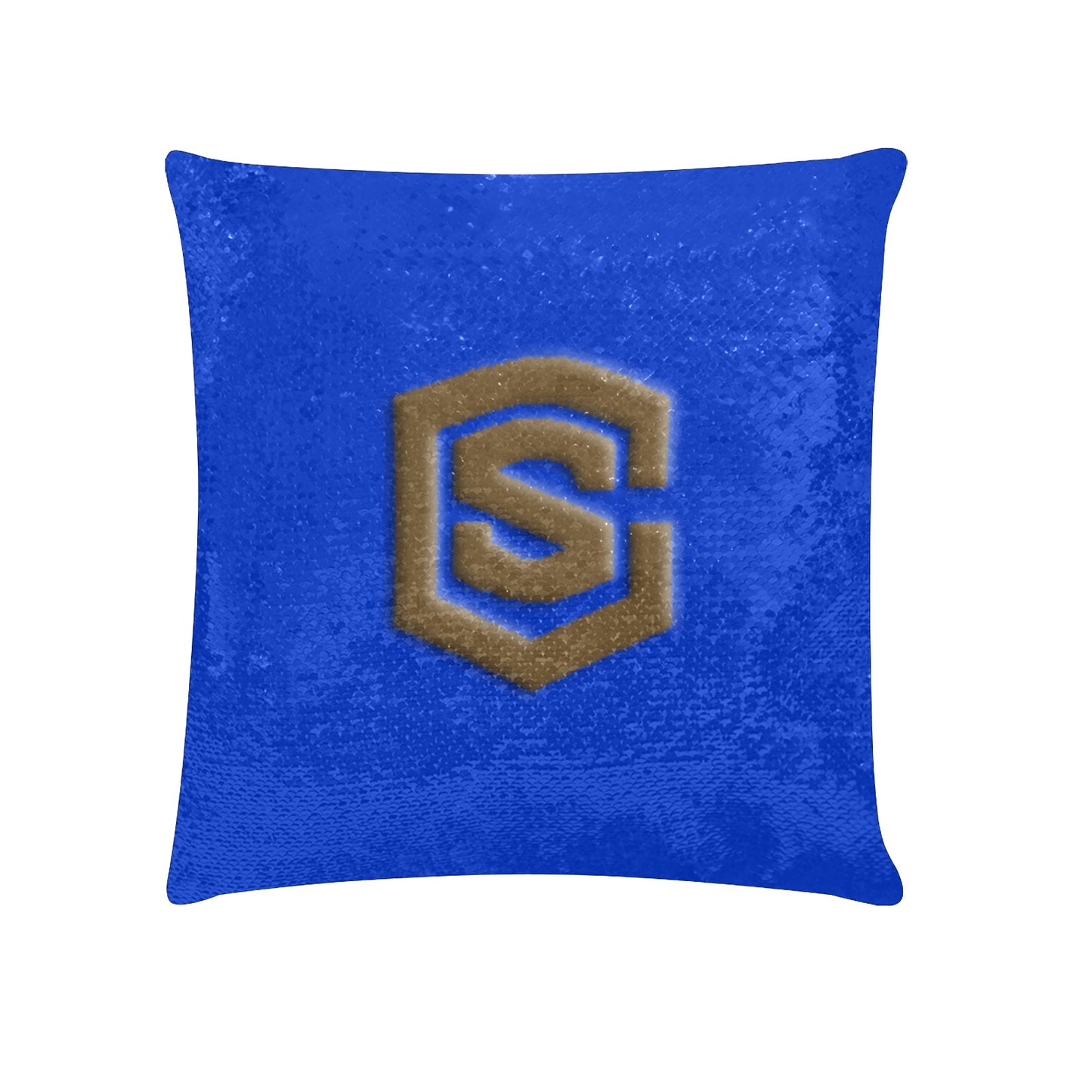 Blue Custom Sequin Pillow Brown Logo Custom Sequin Pillow Case 18"x18"