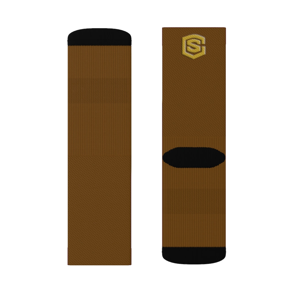 Brown Sublimation Socks Gold Logo