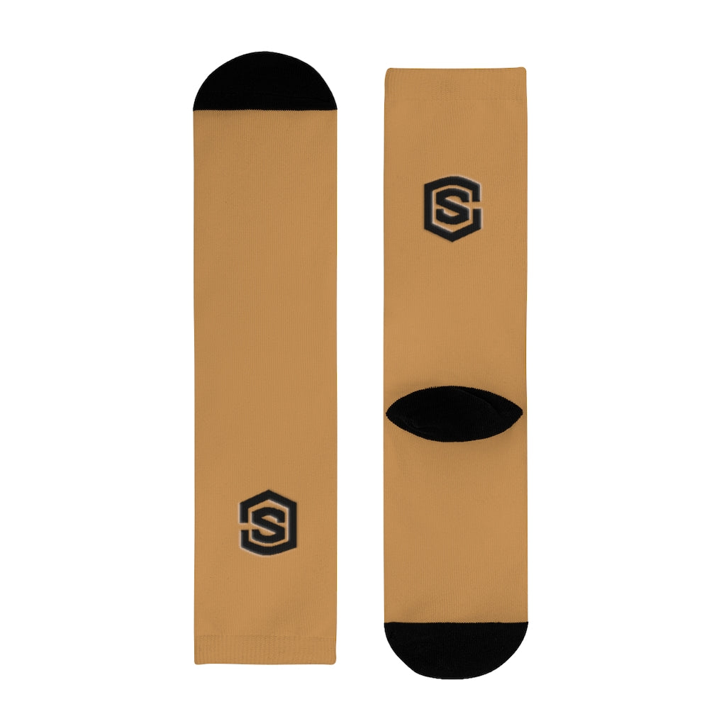 Brown Sublimation Crew Socks (EU) Blue Logo