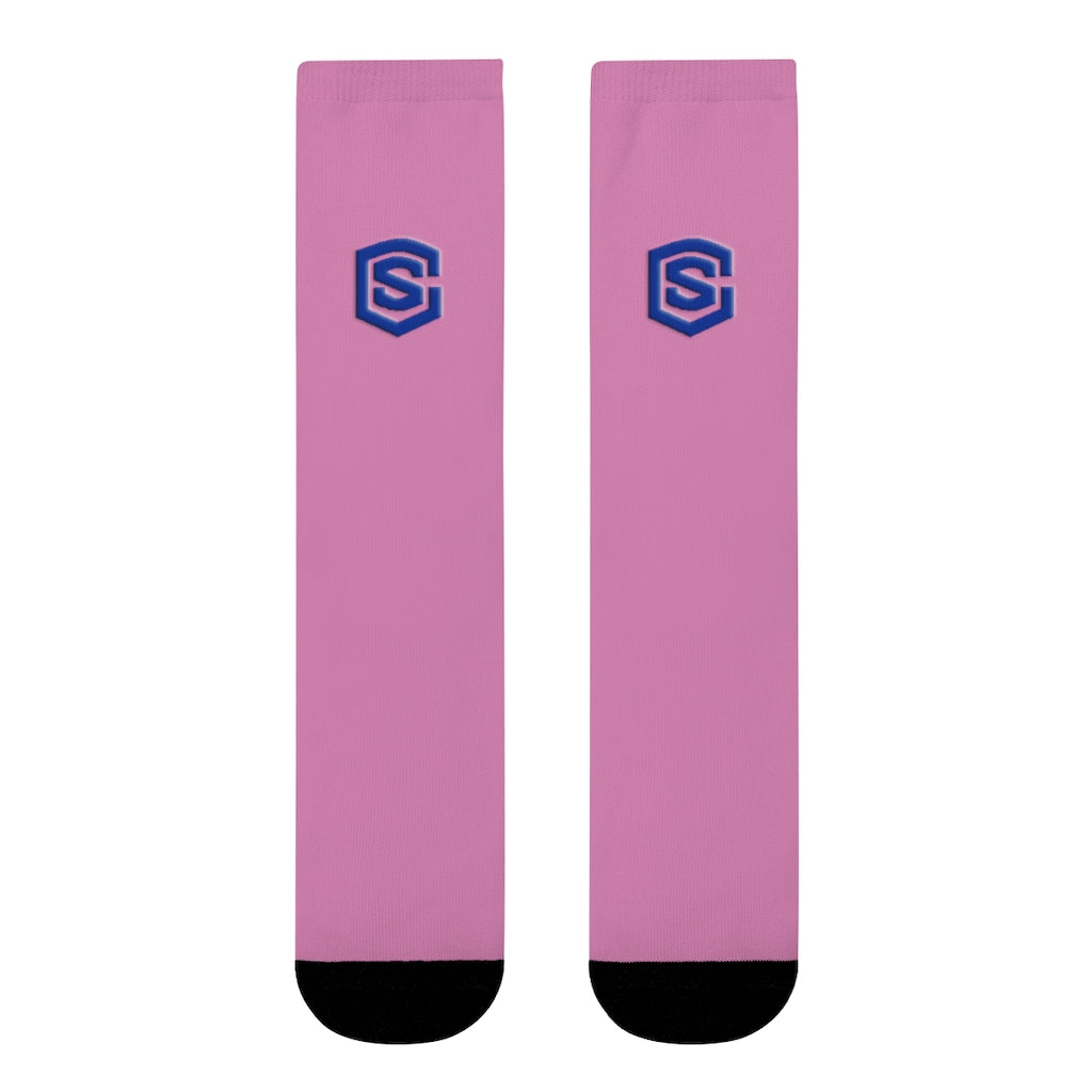 pink Sublimation Crew Socks (EU) Blue Logo