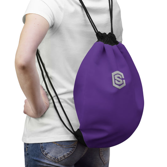Purple Drawstring Bag Silver logo
