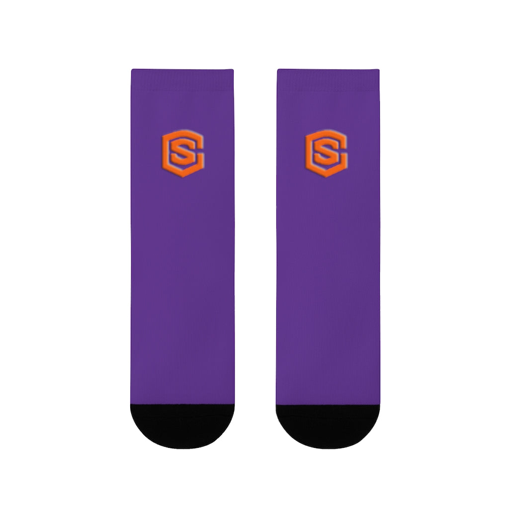 Purple Sublimation Crew Socks (EU) Orange Logo