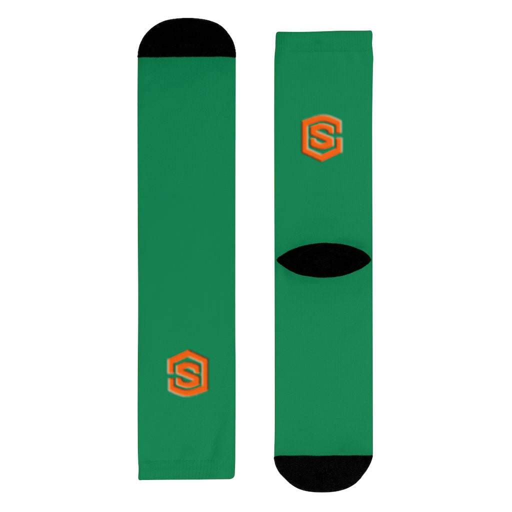 Green Sublimation Crew Socks (EU) Orange Logo