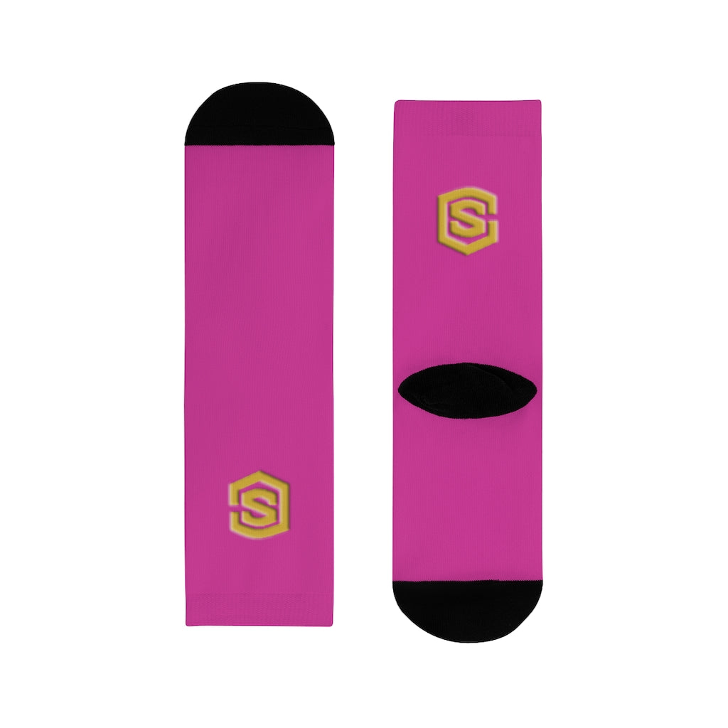 Purple Sublimation Crew Socks (EU) Gold Logo