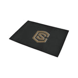 Black Door Mat with Brown Logo Doormat 24" x 16" (Sponge Material)