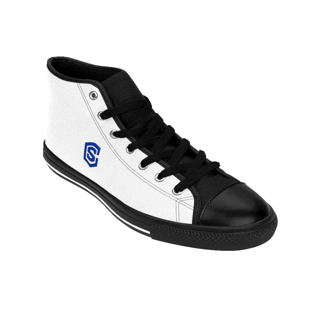 white Men's High-top Sneakers - blue logo