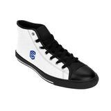 white Men's High-top Sneakers - blue logo