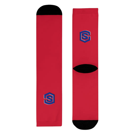 red Sublimation Crew Socks (EU) Blue Logo