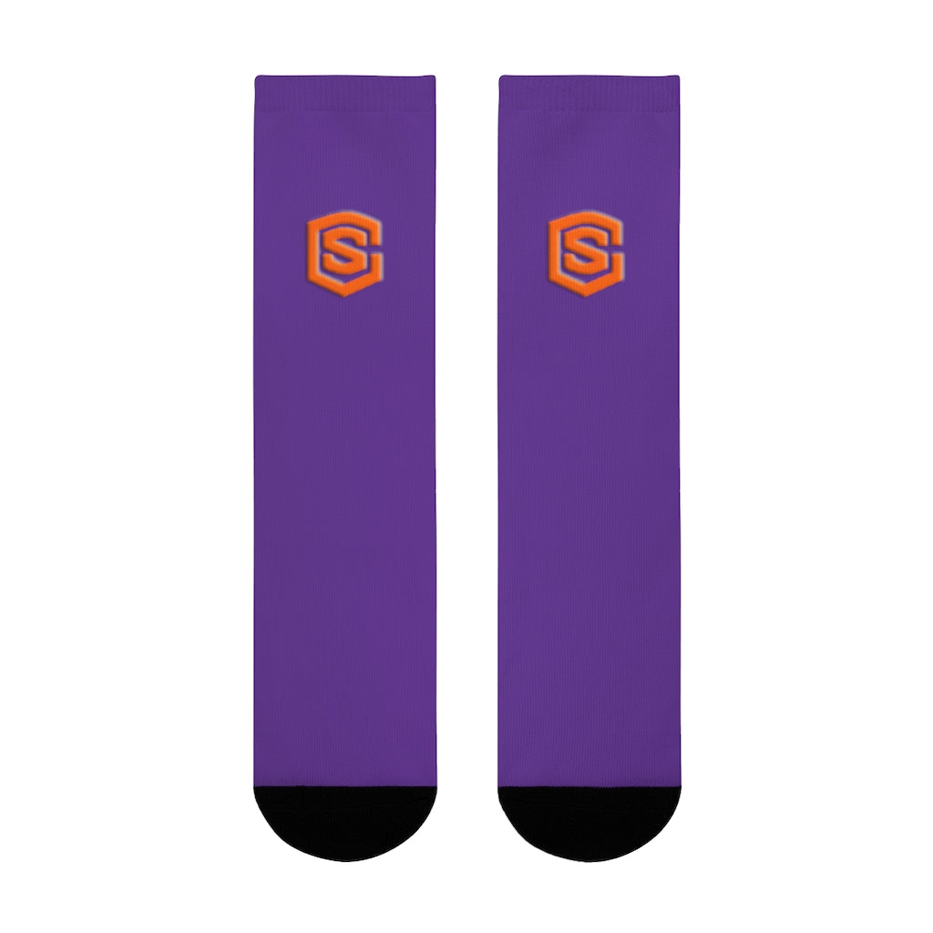 Purple Sublimation Crew Socks (EU) Orange Logo