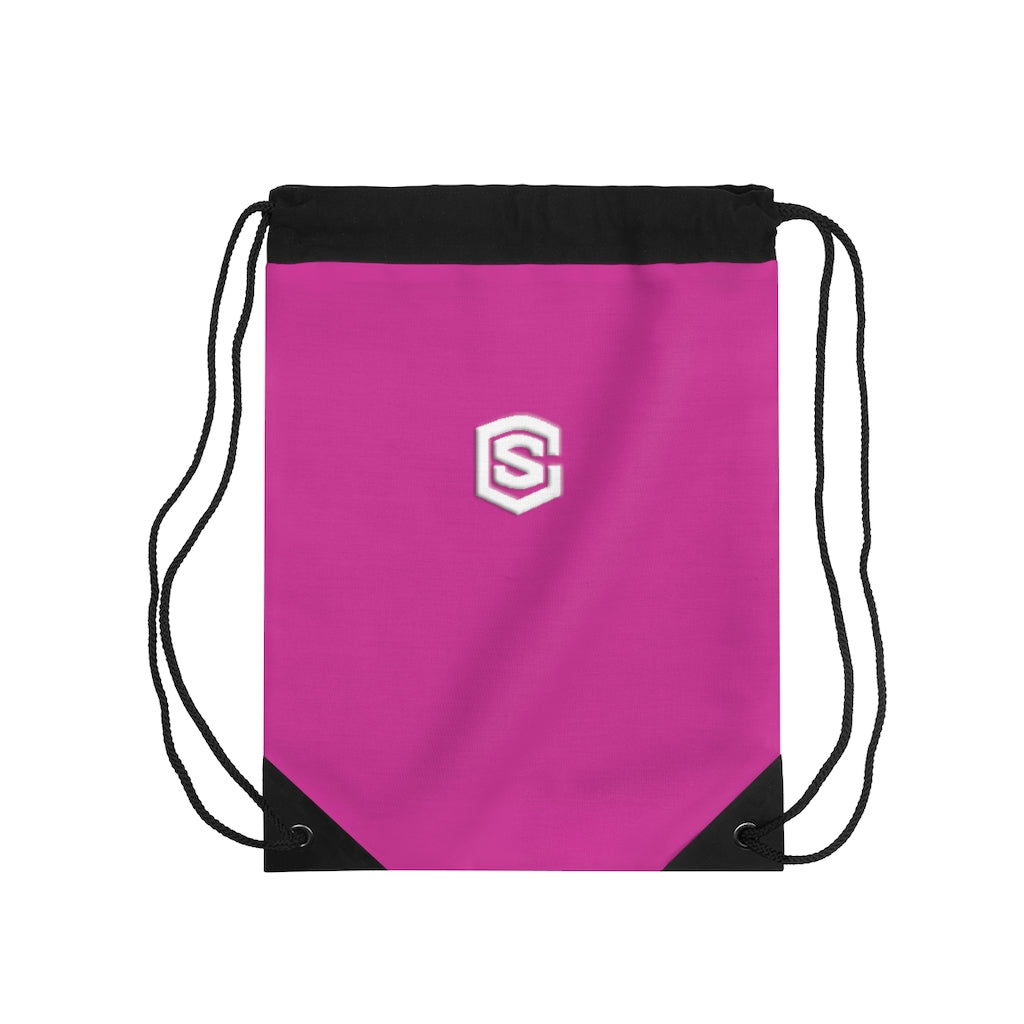 Pink Drawstring Bag White logo