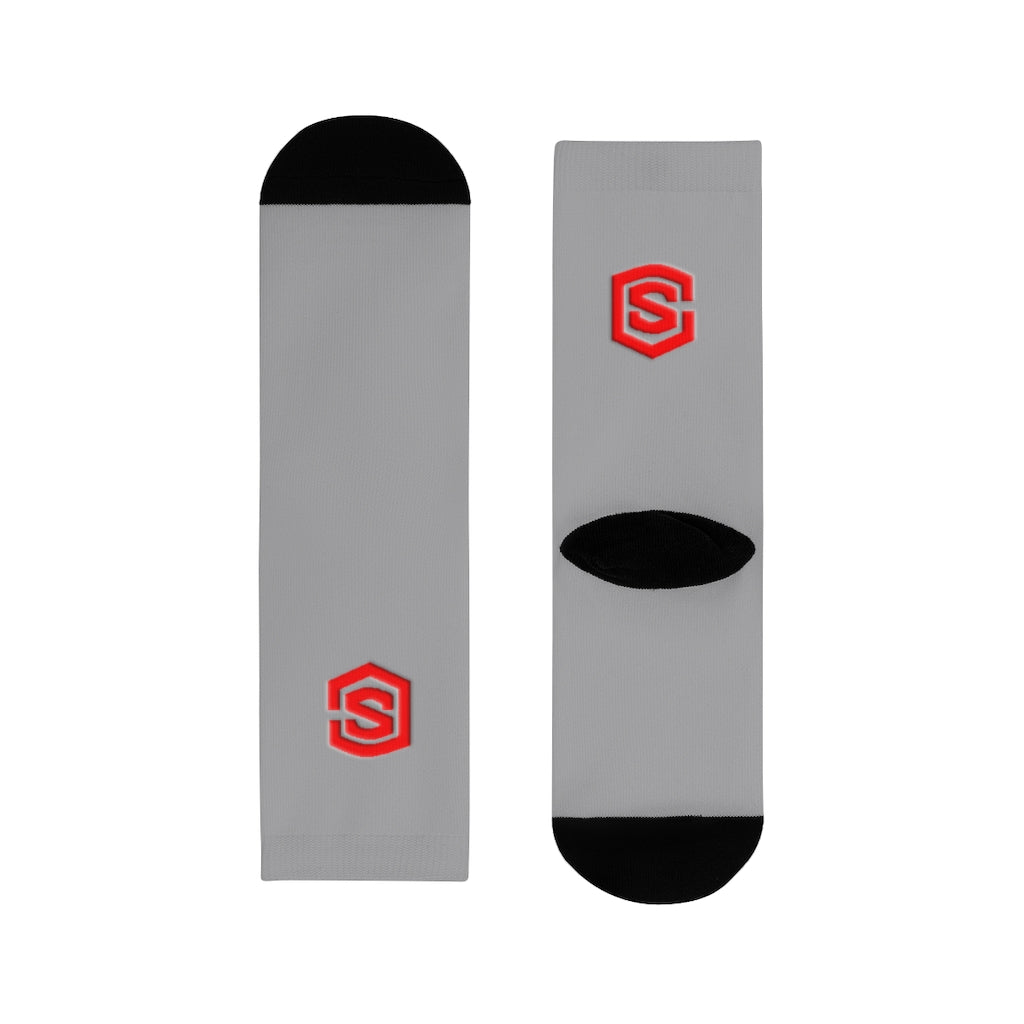 Grey Sublimation Crew Socks (EU) Red Logo