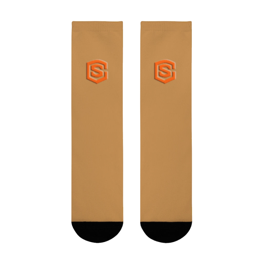 Brown Sublimation Crew Socks (EU) Orange Logo