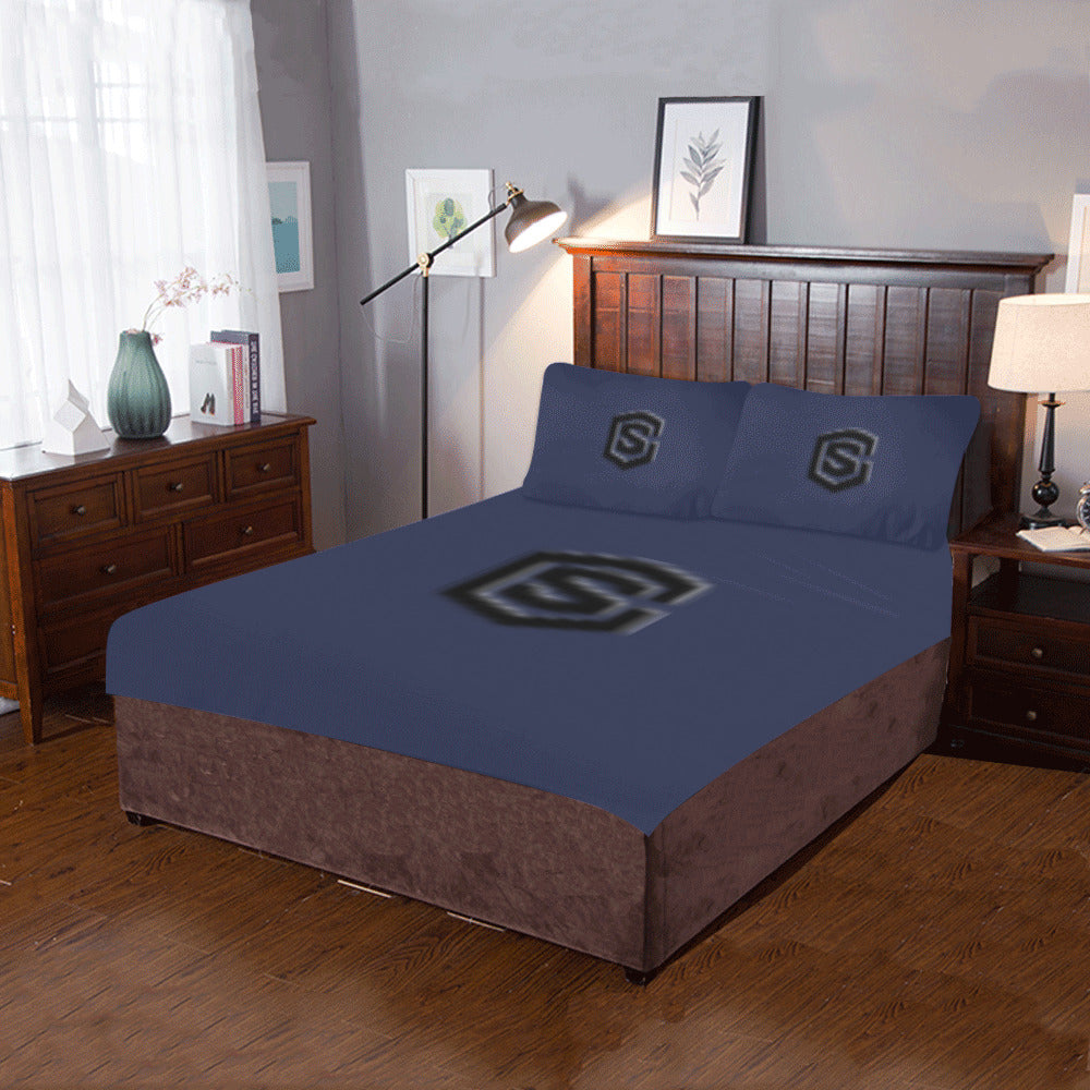 Blue Duvet Cover Black Logo 3-Piece Bedding Set (1 Duvet Cover 86"x70"; 2 Pillowcases 20"x30")(One Side)