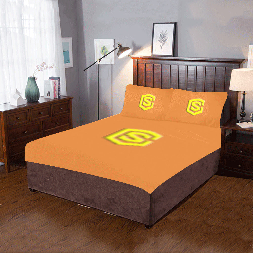 Orange Duvet Cover Yellow Logo 3-Piece Bedding Set (1 Duvet Cover 86"x70"; 2 Pillowcases 20"x30")(One Side)