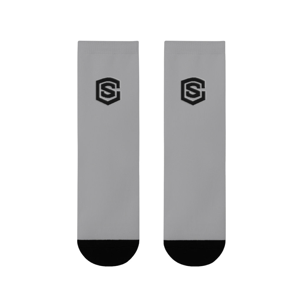 Grey Sublimation Crew Socks (EU) Blue Logo