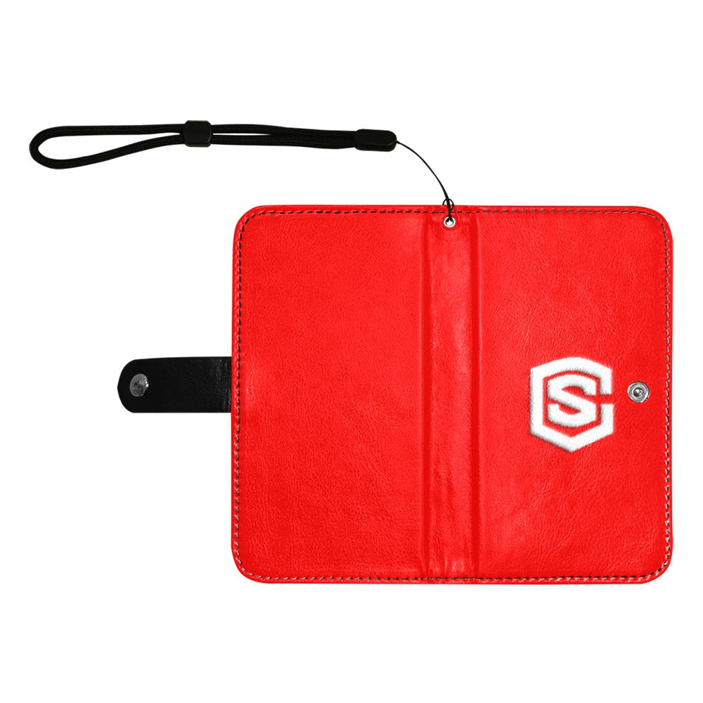 Red Flip Leather Purse for Mobile Phone(Model1703)(Large) with White Logo Flip Leather Purse for Mobile Phone(Model1703)(Large)