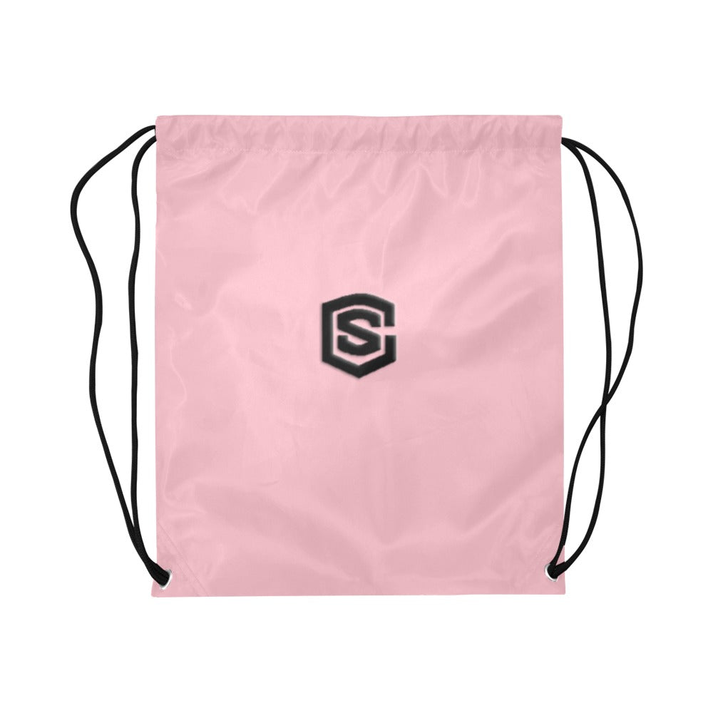 Pink Drawstring Bags Large With Black Logo Drawstring Bags (Model 1604) (Large)