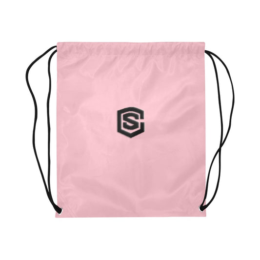 Pink Drawstring Bags Large With Black Logo Drawstring Bags (Model 1604) (Large)