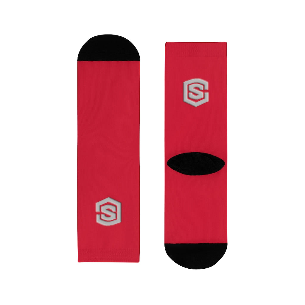 Red Sublimation Crew Socks (EU) Silver Logo
