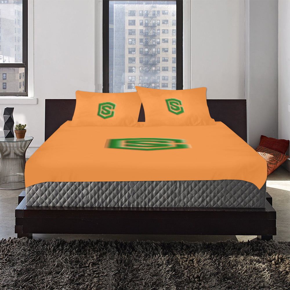 Orange Duvet Cover Green Logo 3-Piece Bedding Set (1 Duvet Cover 86"x70"; 2 Pillowcases 20"x30")(One Side)