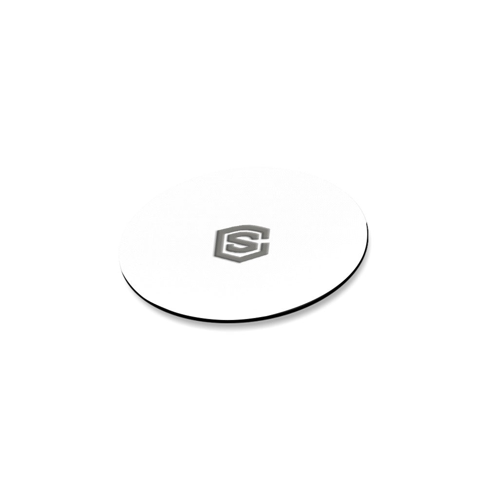 White Round Coaster with Gray Logo Round Coaster