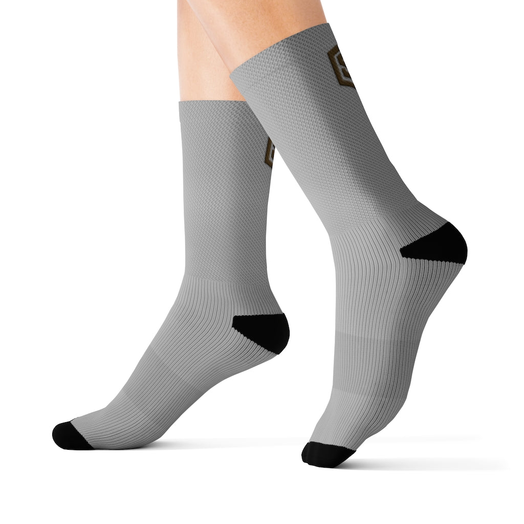 Grey Sublimation Socks Brown Logo