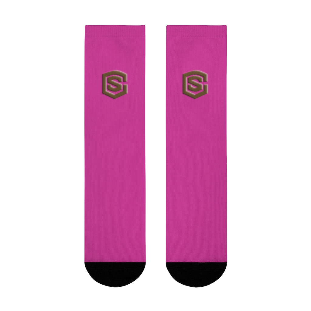 Purple Sublimation Crew Socks (EU) Brown Logo