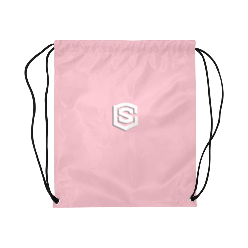 Pink Drawstring Bags Large With White Logo Drawstring Bags (Model 1604) (Large)