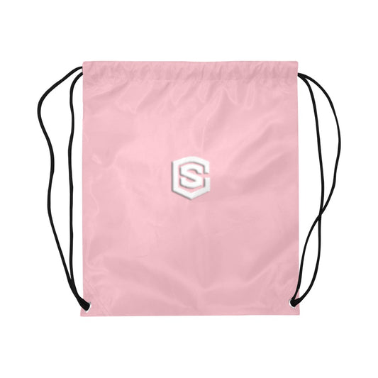 Pink Drawstring Bags Large With White Logo Drawstring Bags (Model 1604) (Large)