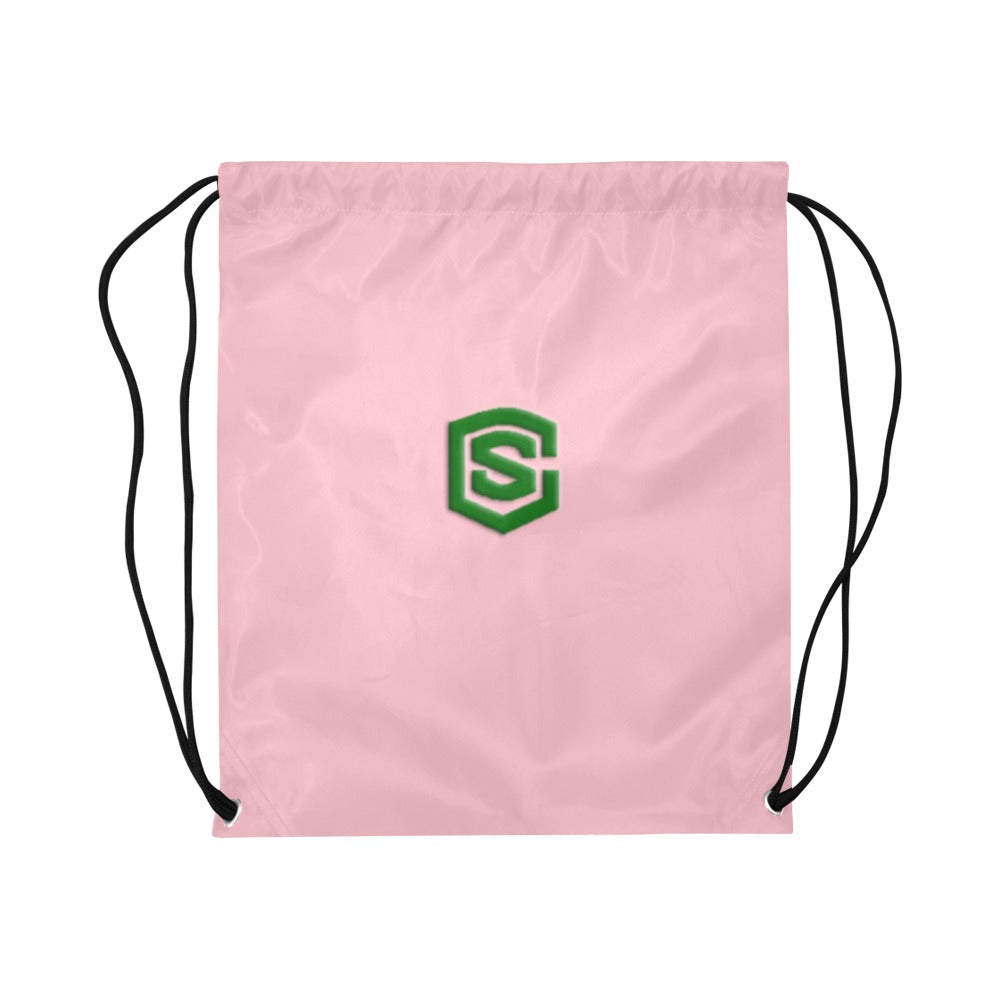 Pink Drawstring Bags Large With Green Logo Drawstring Bags (Model 1604) (Large)